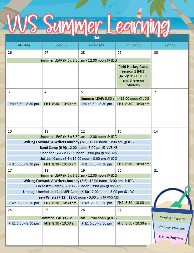 Summer Learning Schedule Front