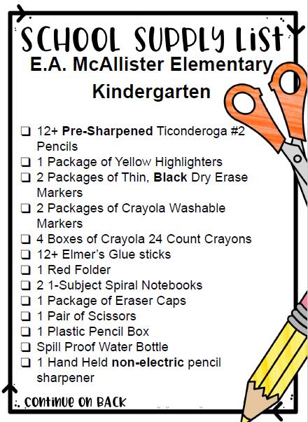 Page 1 - Kindergarten Supply List