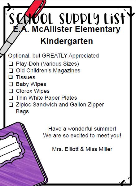 Page 2 - Kindergarten Supply List